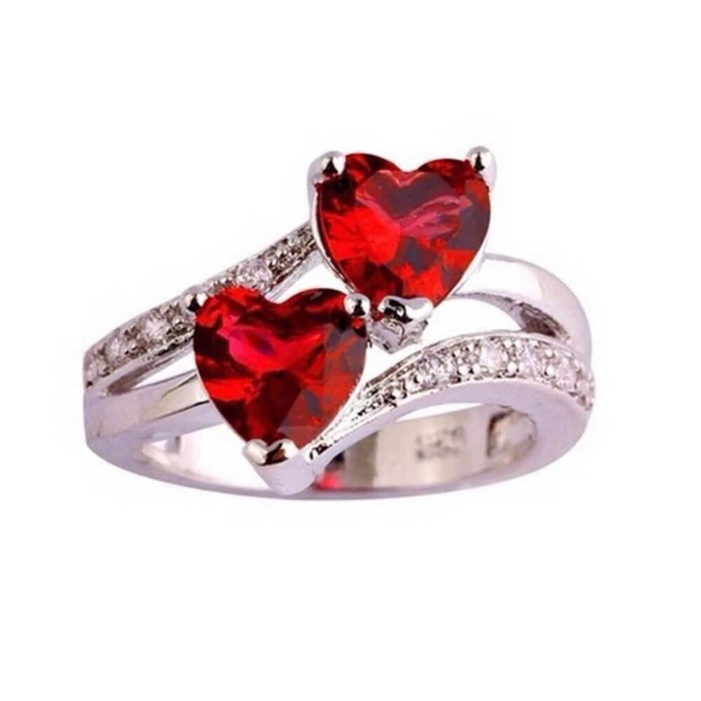 Brand New Womens Brilliant Double Heart Sweetheart Valentines Day Ring - Sz 6